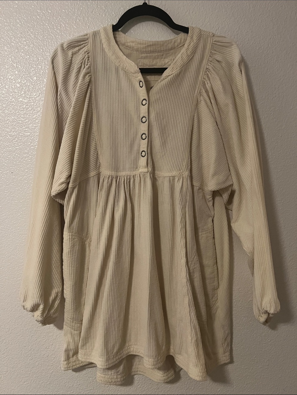 We The Free Cream Button-Front Baby Doll Dress